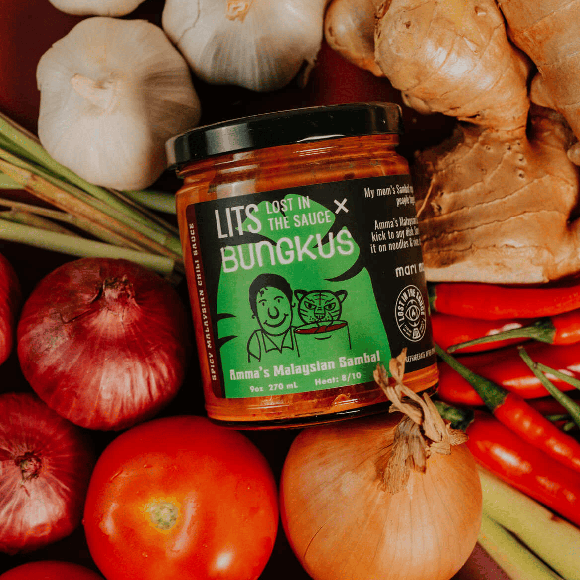 Amma's Malaysian Sambal by Lost in the Sauce LITS x Bungkus all natural ingredients. Made in Toronto Canada.  Vegan