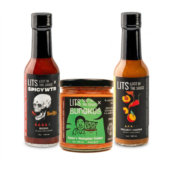 The LITS BBQ Essentials Pack: three Lost in the Sauce grilling hot sauces