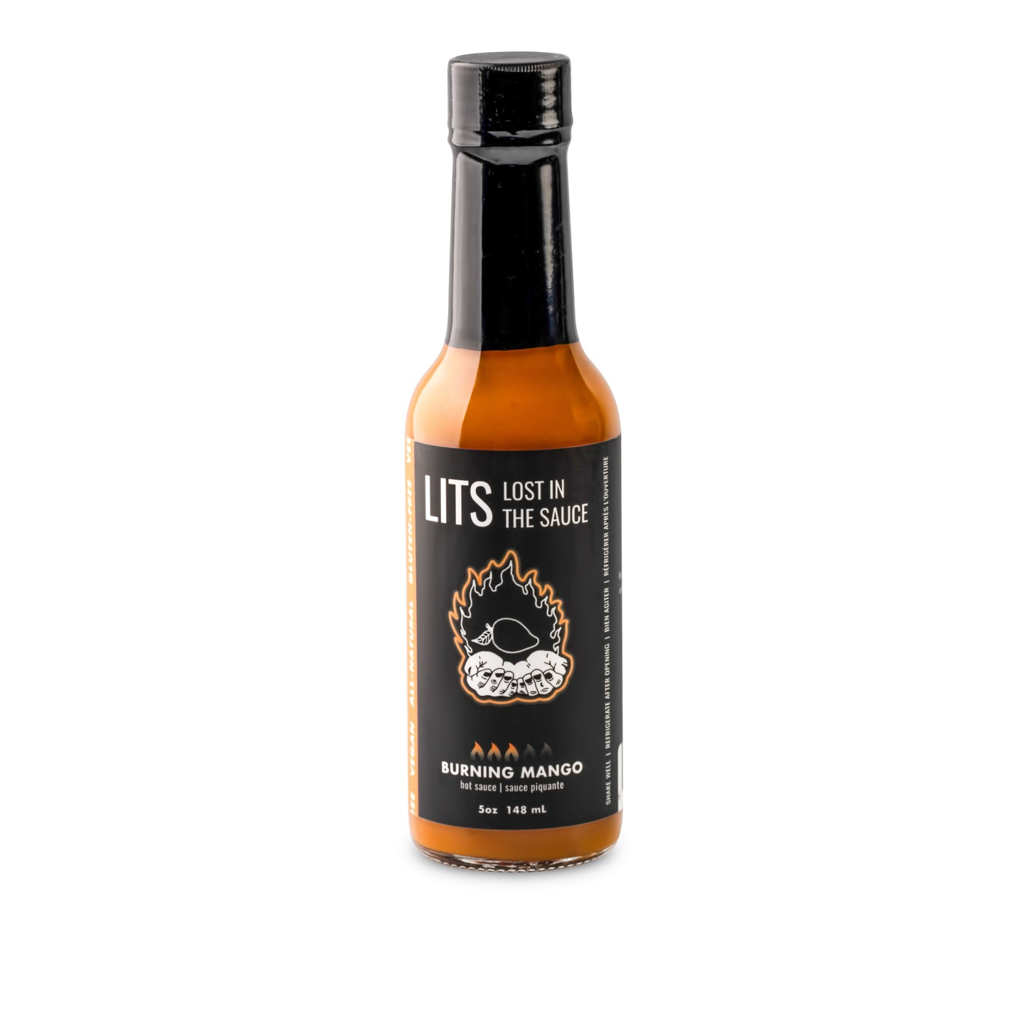 Burning Mango sweet and spicy mango habanero hot sauce by Lost in the Sauce LITS Toronto hot sauce made in Ontario Canada