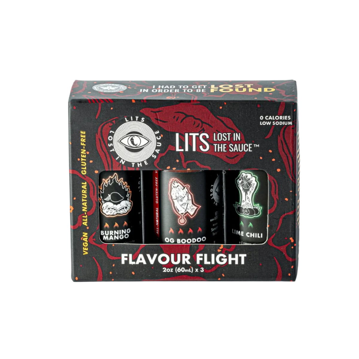 Lost in the Sauce LITS Flavour Flight hot sauce sampler set Toronto made in Ontario Canada - travel friendly hot sauce