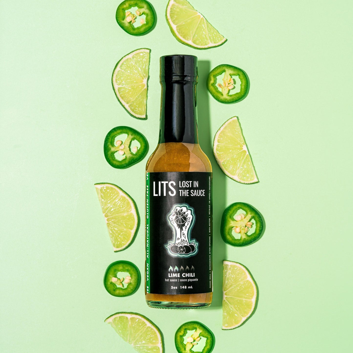 Lime Chili mild salsa verde hot sauce by Lost in the Sauce LITS Toronto hot sauce made in Ontario Canada