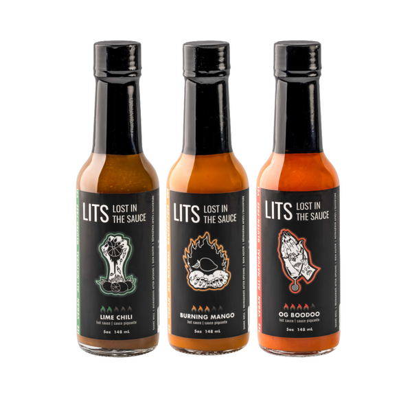 The LITS OG Trio: three classic Lost in the Sauce hot sauces, mild to hot