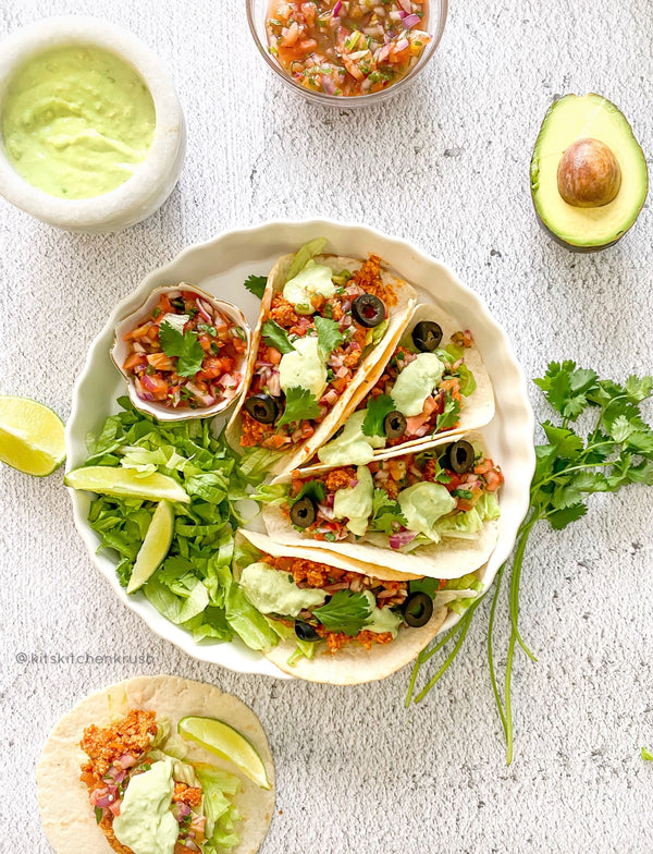 Vegan jackfruit pulled pork tacos with LITS Lime Chili hot sauce