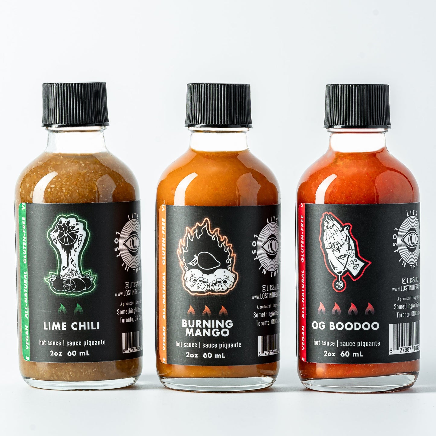 
                  
                    Lost in the Sauce LITS Flavour Flight hot sauce sampler set Toronto made in Ontario Canada - travel friendly hot sauce
                  
                