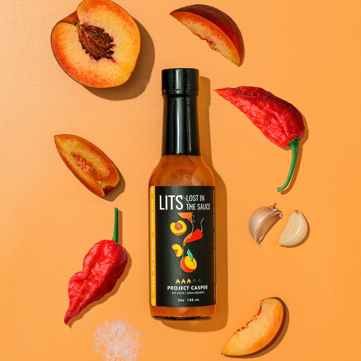Project Casper - Peach hot maple ghost pepper hot sauce by Lost in the Sauce LITS Toronto hot sauce made in Canada